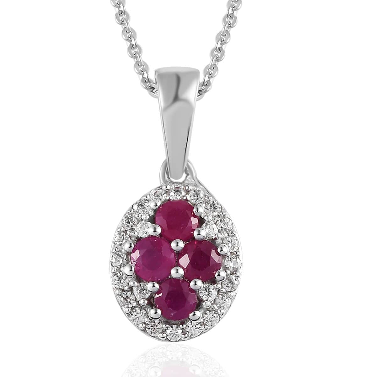 Premium Mozambique Ruby, White Zircon Pendant Necklace (20 Inches) in Platinum Over Sterling Silver image number 0
