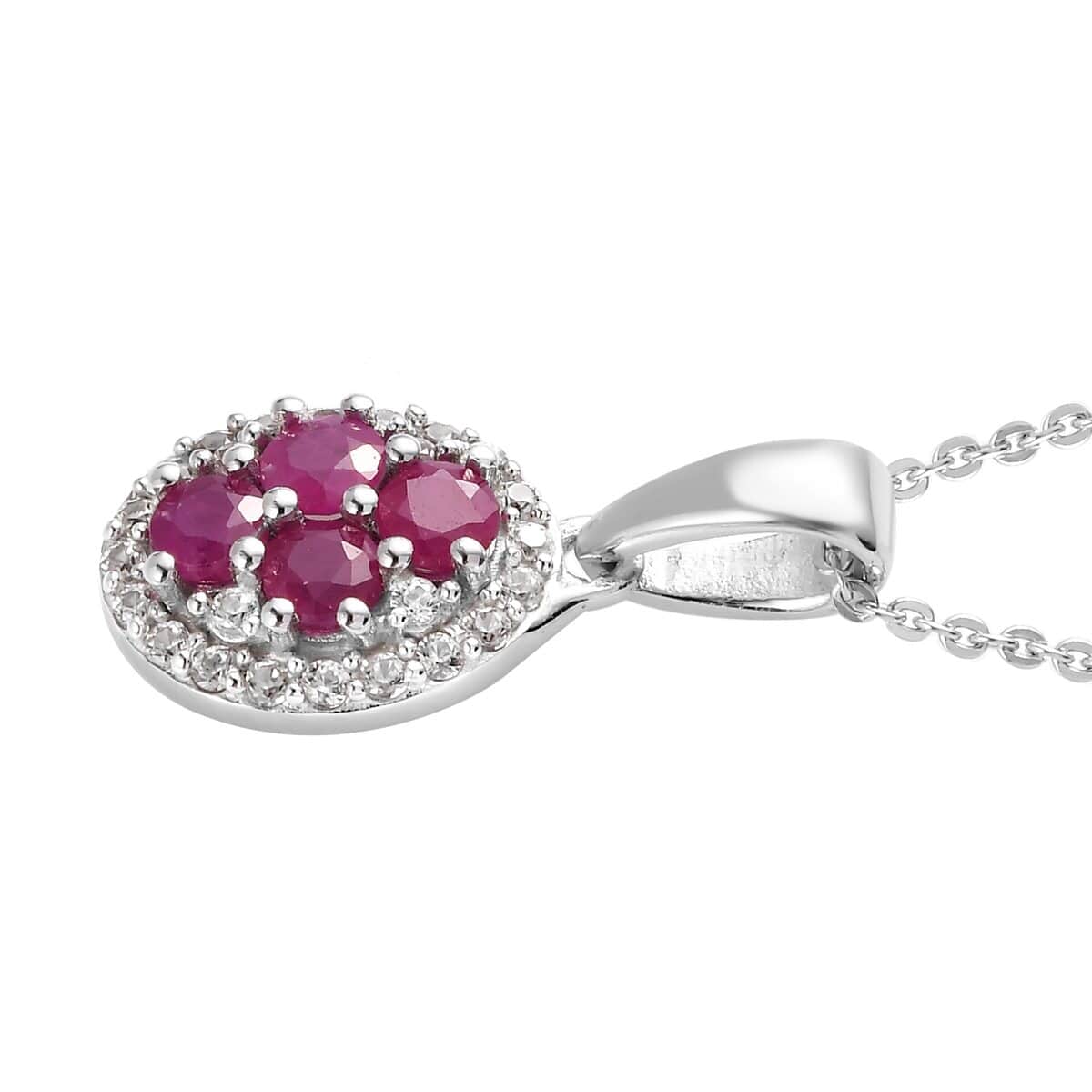 Premium Mozambique Ruby, White Zircon Pendant Necklace (20 Inches) in Platinum Over Sterling Silver image number 3