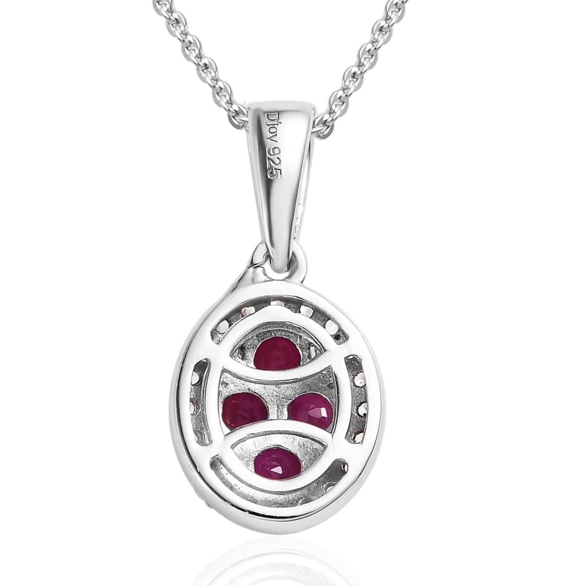 Premium Mozambique Ruby, White Zircon Pendant Necklace (20 Inches) in Platinum Over Sterling Silver image number 4
