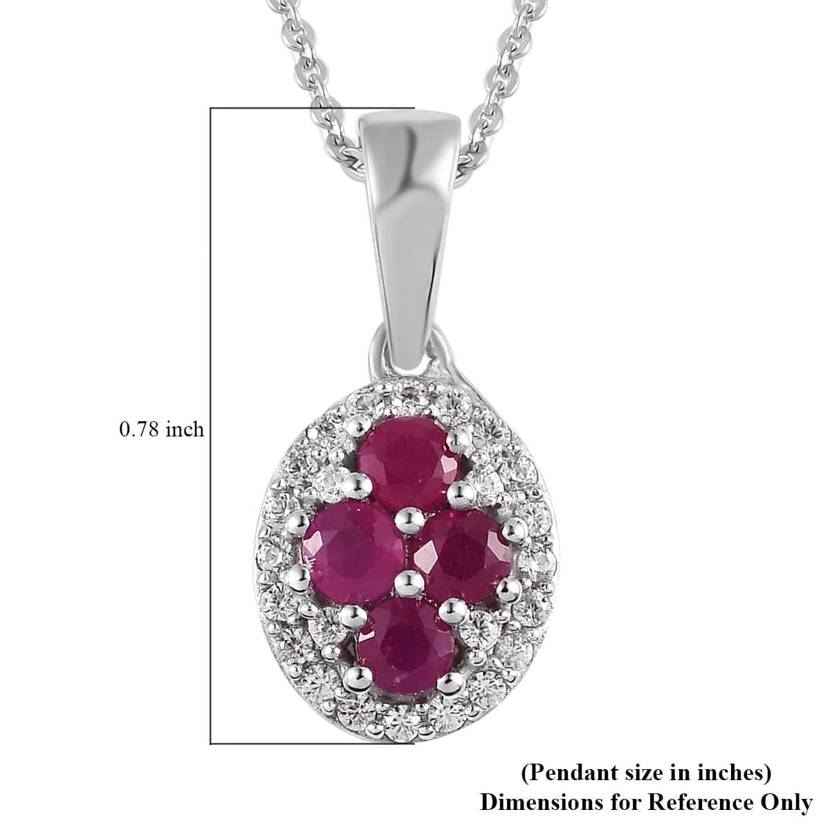 Premium Mozambique Ruby, White Zircon Pendant Necklace (20 Inches) in Platinum Over Sterling Silver image number 6