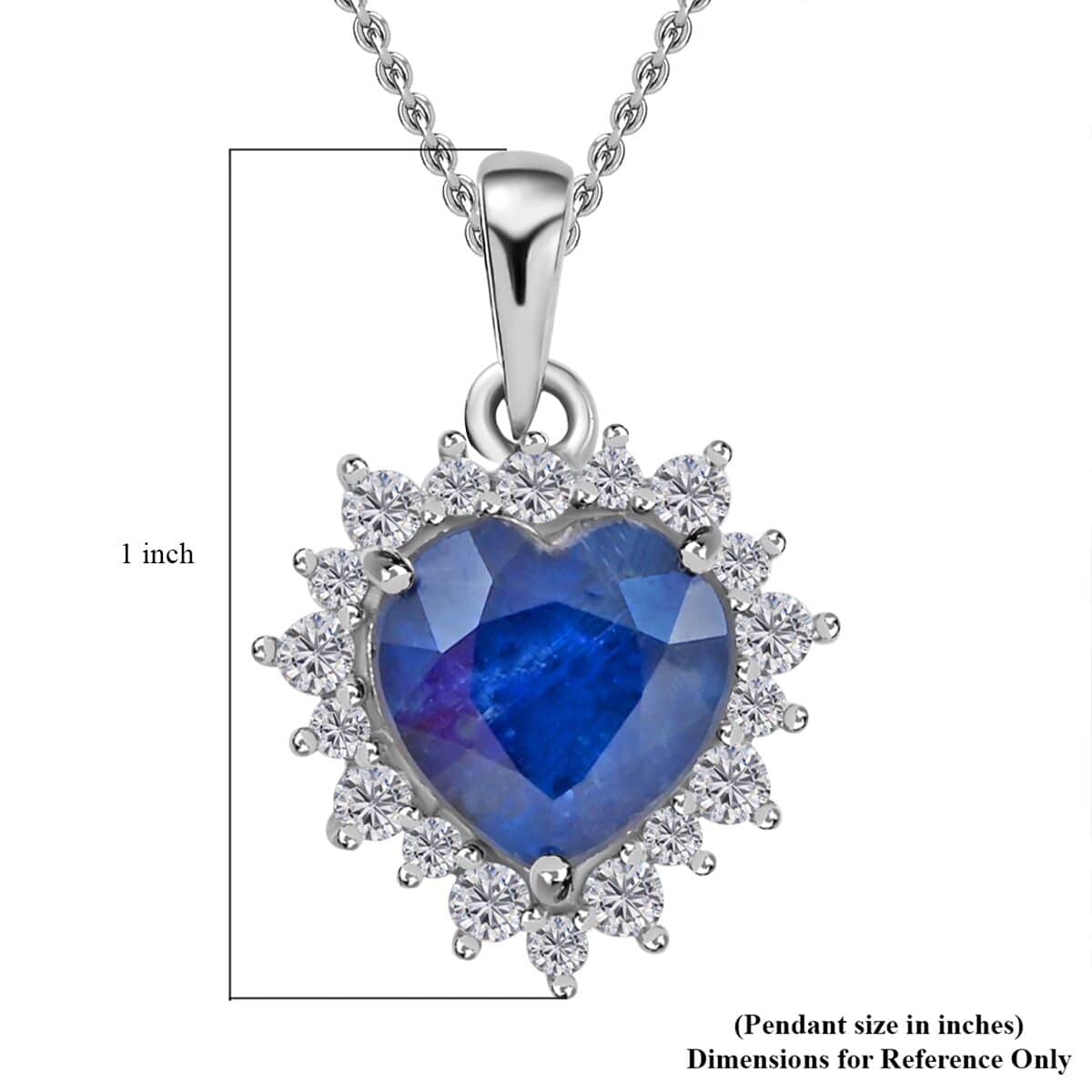 Premium Kashmir Kyanite and Moissanite Heart Shape Halo Pendant Necklace 20 Inches in Platinum Over Sterling Silver 3.15 ctw image number 6