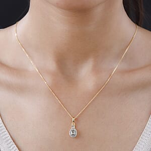 Turkizite Halo Pendant Necklace, Turkizite Pendant, White Zircon Accent Pendant Necklace, 20 Inch Pendant Necklace, Vermeil Yellow Gold Over Sterling Silver Pendant Necklace 0.90 ctw