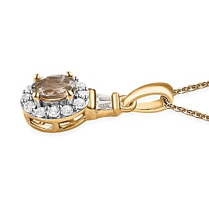 Turkizite Halo Pendant Necklace, Turkizite Pendant, White Zircon Accent Pendant Necklace, 20 Inch Pendant Necklace, Vermeil Yellow Gold Over Sterling Silver Pendant Necklace 0.90 ctw