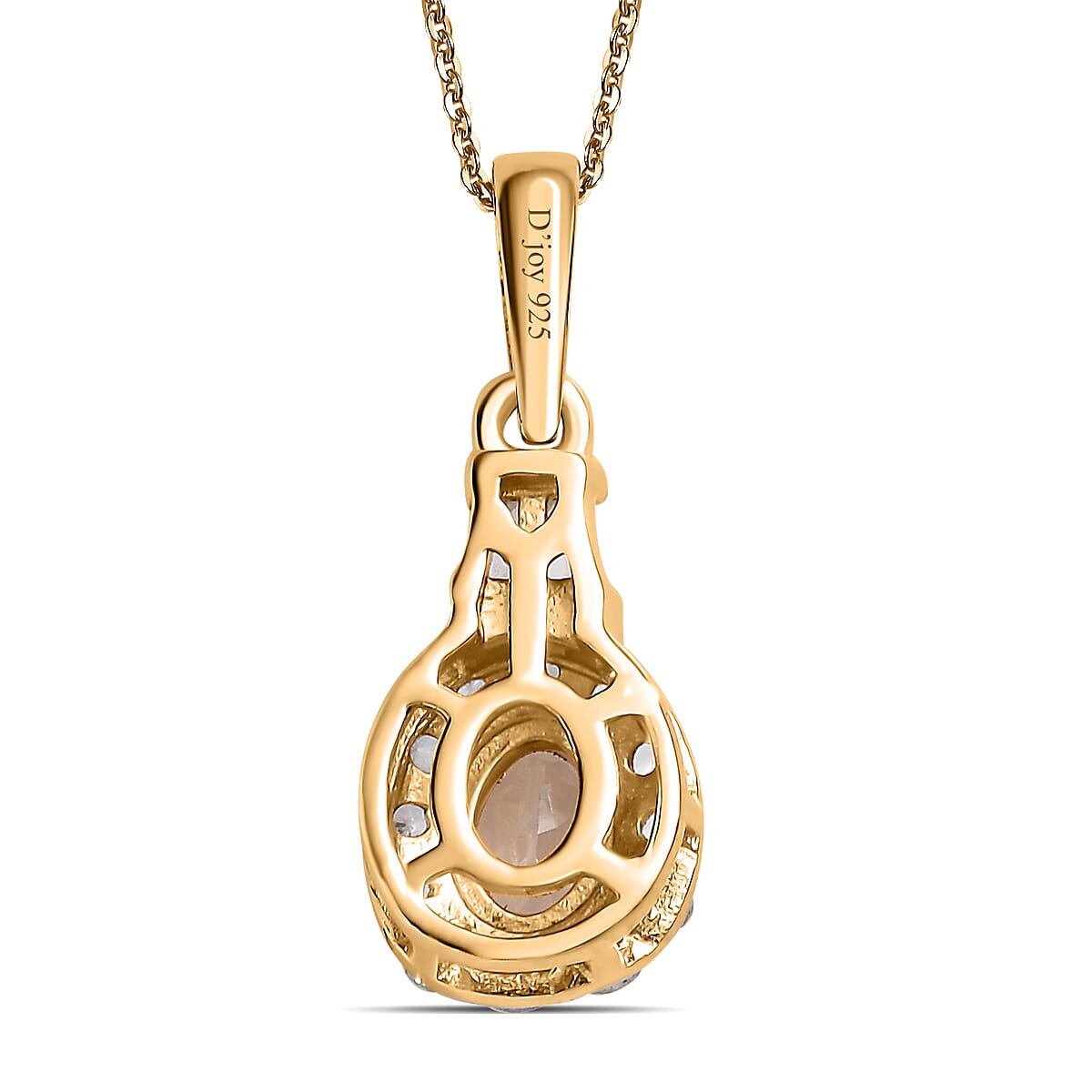 Turkizite Halo Pendant Necklace, Turkizite Pendant, White Zircon Accent Pendant Necklace, 20 Inch Pendant Necklace, Vermeil Yellow Gold Over Sterling Silver Pendant Necklace 0.90 ctw