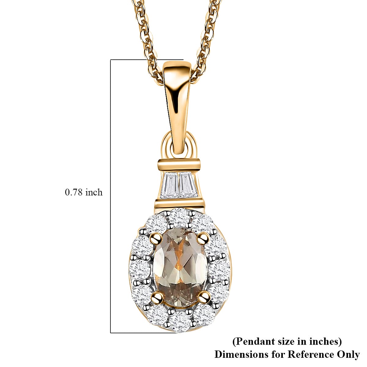 Turkizite Halo Pendant Necklace, Turkizite Pendant, White Zircon Accent Pendant Necklace, 20 Inch Pendant Necklace, Vermeil Yellow Gold Over Sterling Silver Pendant Necklace 0.90 ctw