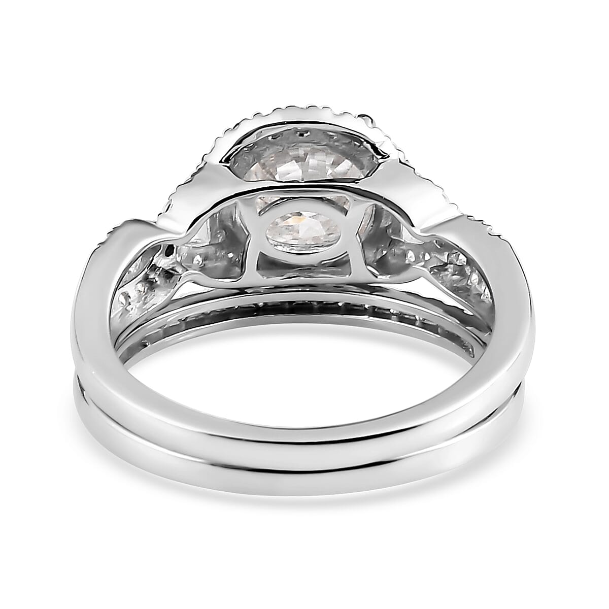 100 Facet Moissanite Bridal Set of 2 Ring in Platinum Over Sterling Silver (Size 5.0) 2.65 ctw image number 5