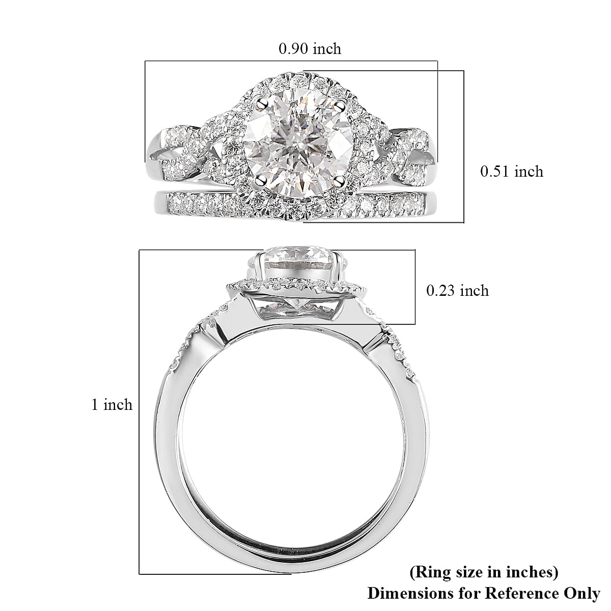 100 Facet Moissanite Bridal Set of 2 Ring in Platinum Over Sterling Silver (Size 5.0) 2.65 ctw image number 6