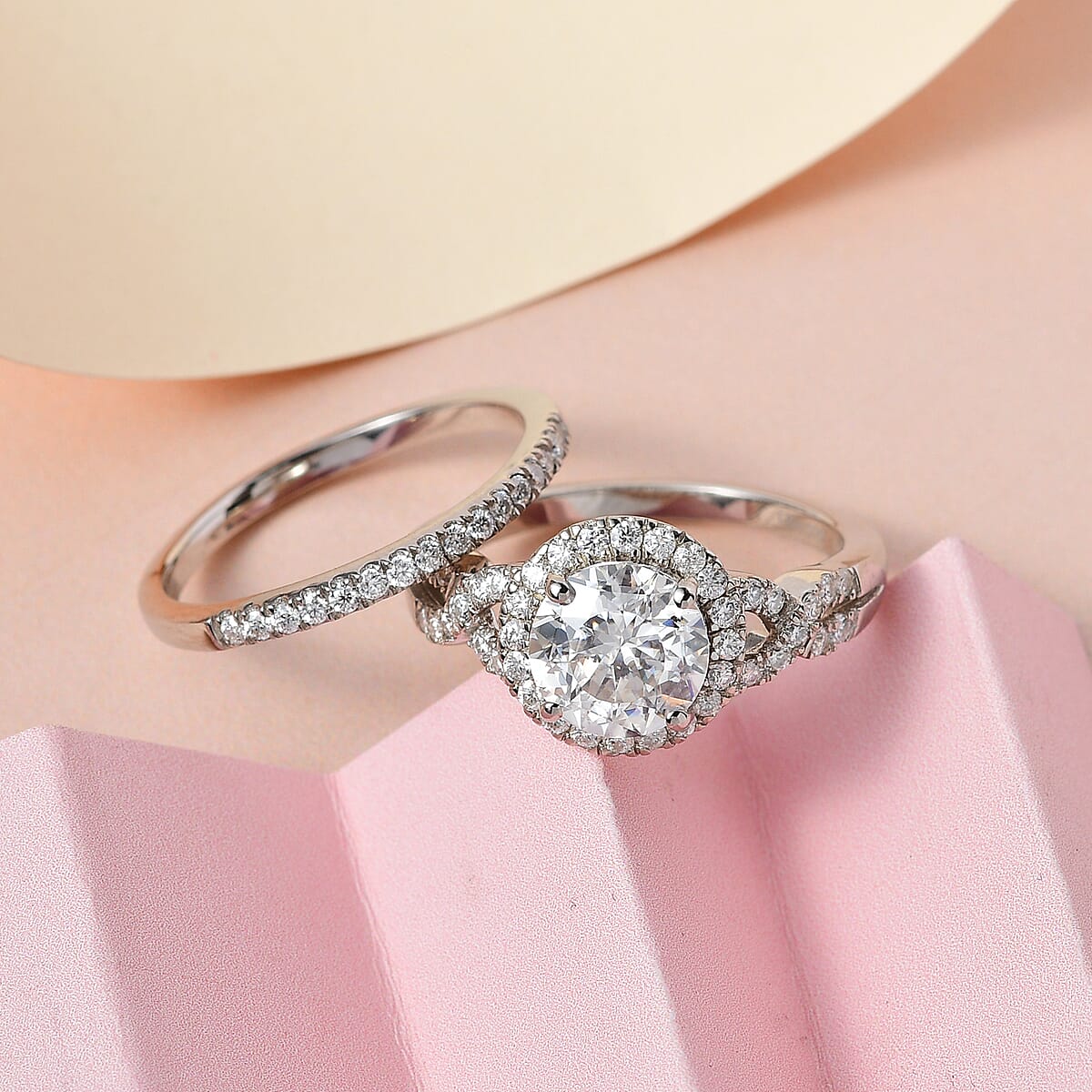 100 Facet Moissanite Bridal Set of 2 Ring in Platinum Over Sterling Silver (Size 6.0) 2.65 ctw image number 1