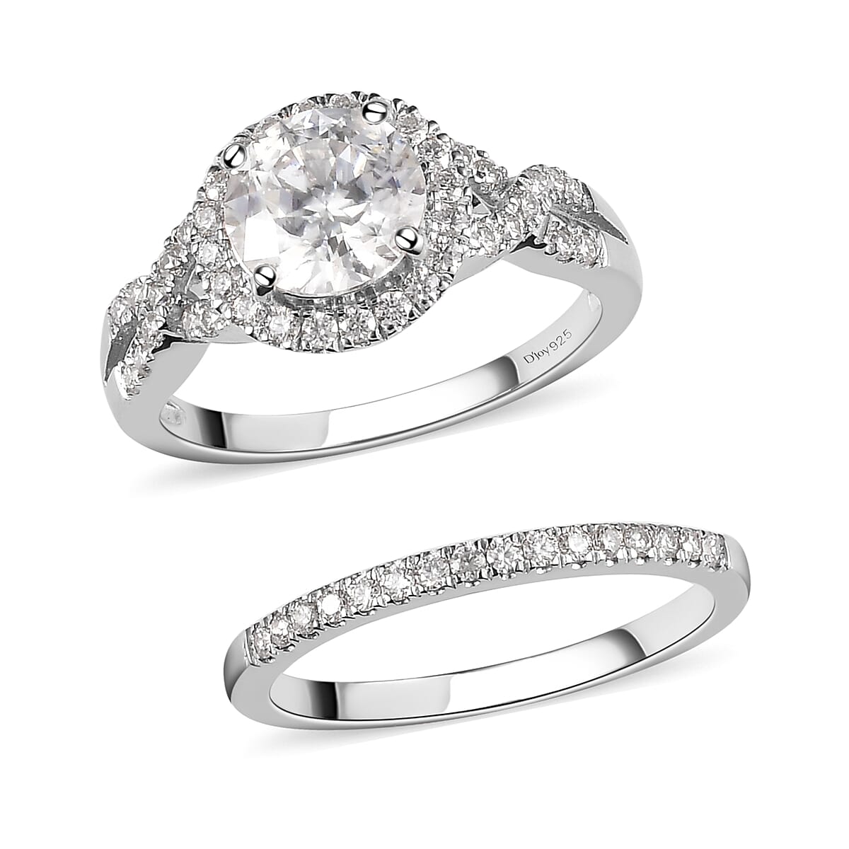 100 Facet Moissanite Bridal Set of 2 Ring in Platinum Over Sterling Silver (Size 6.0) 2.65 ctw image number 3