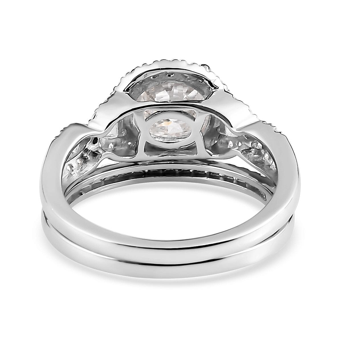 100 Facet Moissanite Bridal Set of 2 Ring in Platinum Over Sterling Silver (Size 8.0) 2.65 ctw image number 5