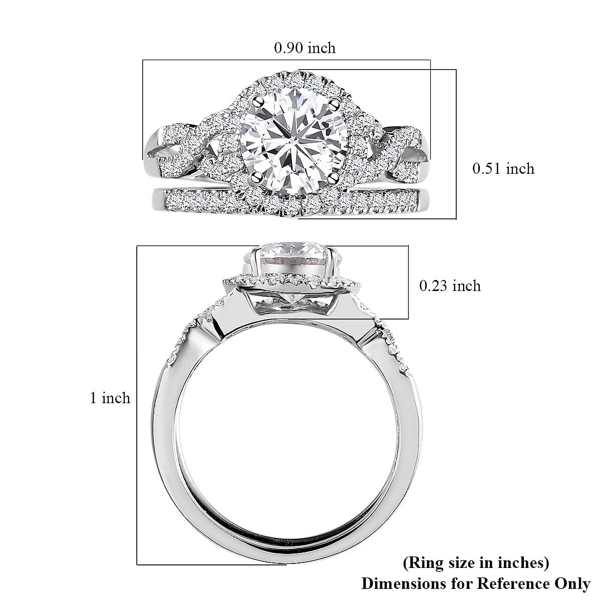 100 Facet Moissanite Bridal Set of 2 Ring in Platinum Over Sterling Silver (Size 8.0) 2.65 ctw image number 6