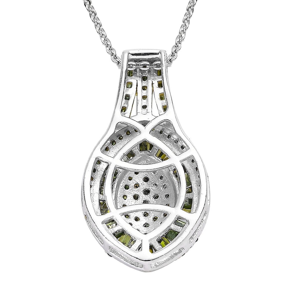 Green Diamond Marquise Cluster Pendant Necklace 20 Inches in Platinum Over Sterling Silver 1.00 ctw