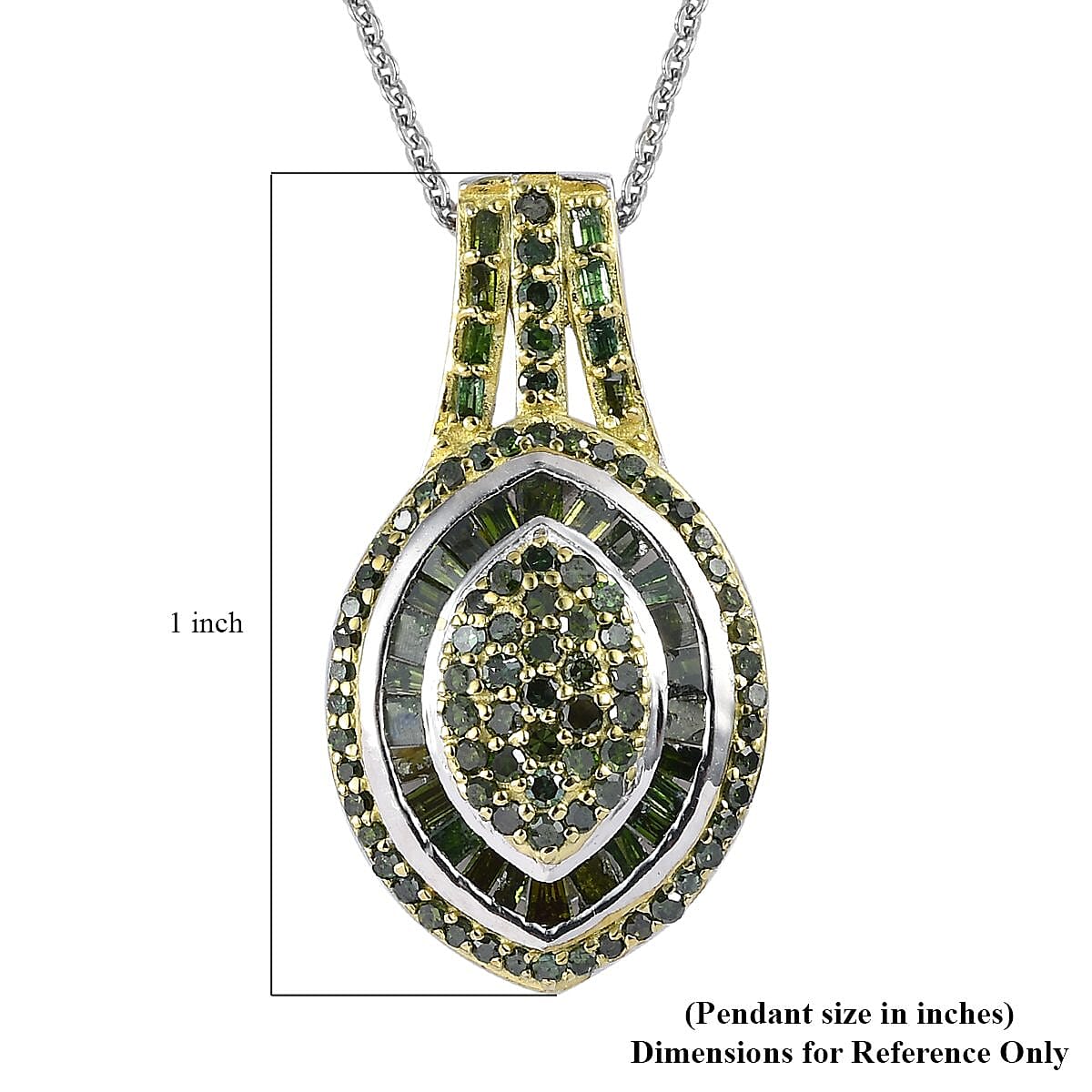 Green Diamond Marquise Cluster Pendant Necklace 20 Inches in Platinum Over Sterling Silver 1.00 ctw