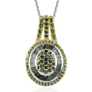 Green Diamond Oval Cluster Pendant Necklace 20 Inches in Platinum Over Sterling Silver 1.00 ctw