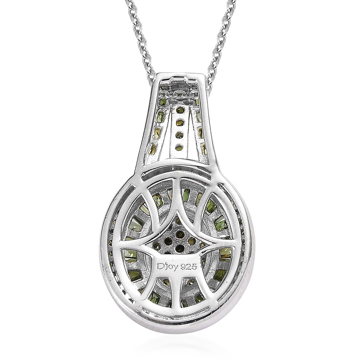 Green Diamond Oval Cluster Pendant Necklace 20 Inches in Platinum Over Sterling Silver 1.00 ctw