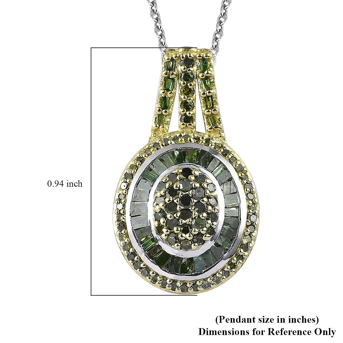 Green Diamond Oval Cluster Pendant Necklace 20 Inches in Platinum Over Sterling Silver 1.00 ctw