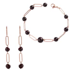 Orissa Rhodolite Garnet Paper Clip Chain Station Bracelet (8In) and Earrings in ION Plated RG Stainless Steel 44.40 ctw | Tarnish-Free, Waterproof, Sweat Proof Jewelry