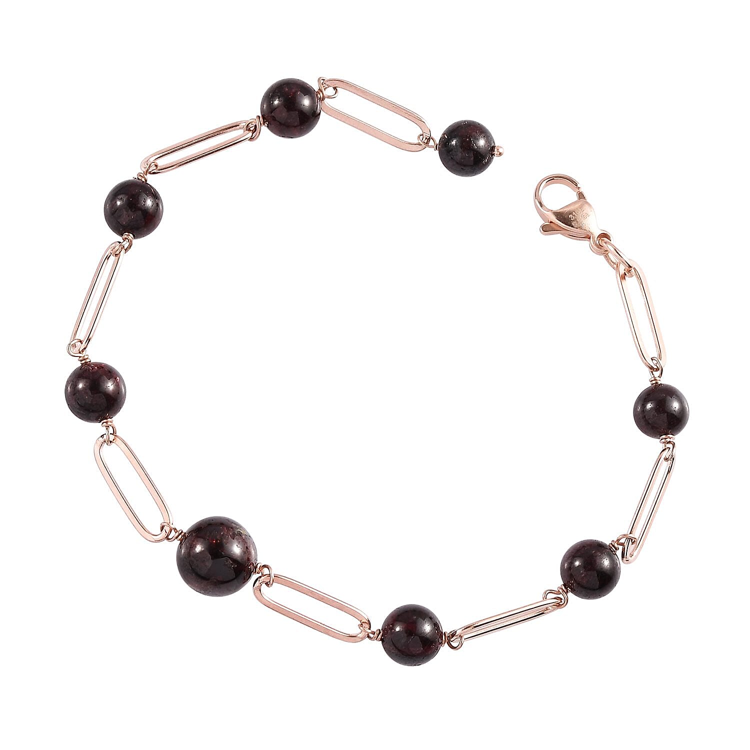 Orissa Rhodolite Garnet Paper Clip Chain Station Bracelet (8In) and Earrings in ION Plated RG Stainless Steel 44.40 ctw | Tarnish-Free, Waterproof, Sweat Proof Jewelry