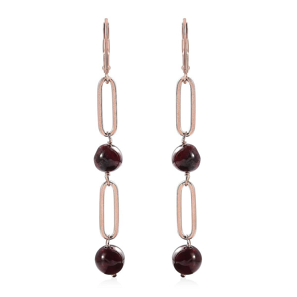Orissa Rhodolite Garnet Paper Clip Chain Station Bracelet (8In) and Earrings in ION Plated RG Stainless Steel 44.40 ctw | Tarnish-Free, Waterproof, Sweat Proof Jewelry
