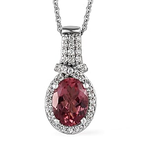 Red Apatite and White Zircon Pendant Necklace 20 Inches in Platinum Over Sterling Silver 1.65 ctw