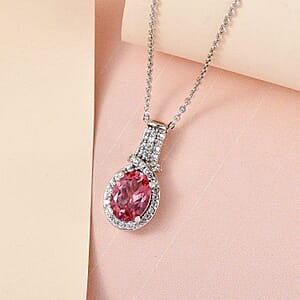 Red Apatite and White Zircon Pendant Necklace 20 Inches in Platinum Over Sterling Silver 1.65 ctw