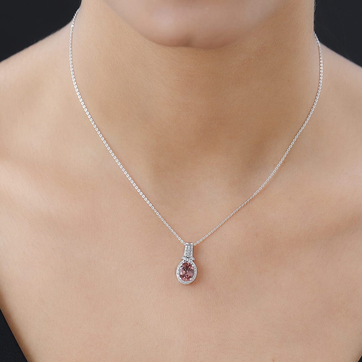 Red Apatite and White Zircon Pendant Necklace 20 Inches in Platinum Over Sterling Silver 1.65 ctw image number 2