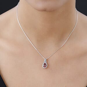 Red Apatite and White Zircon Pendant Necklace 20 Inches in Platinum Over Sterling Silver 1.65 ctw