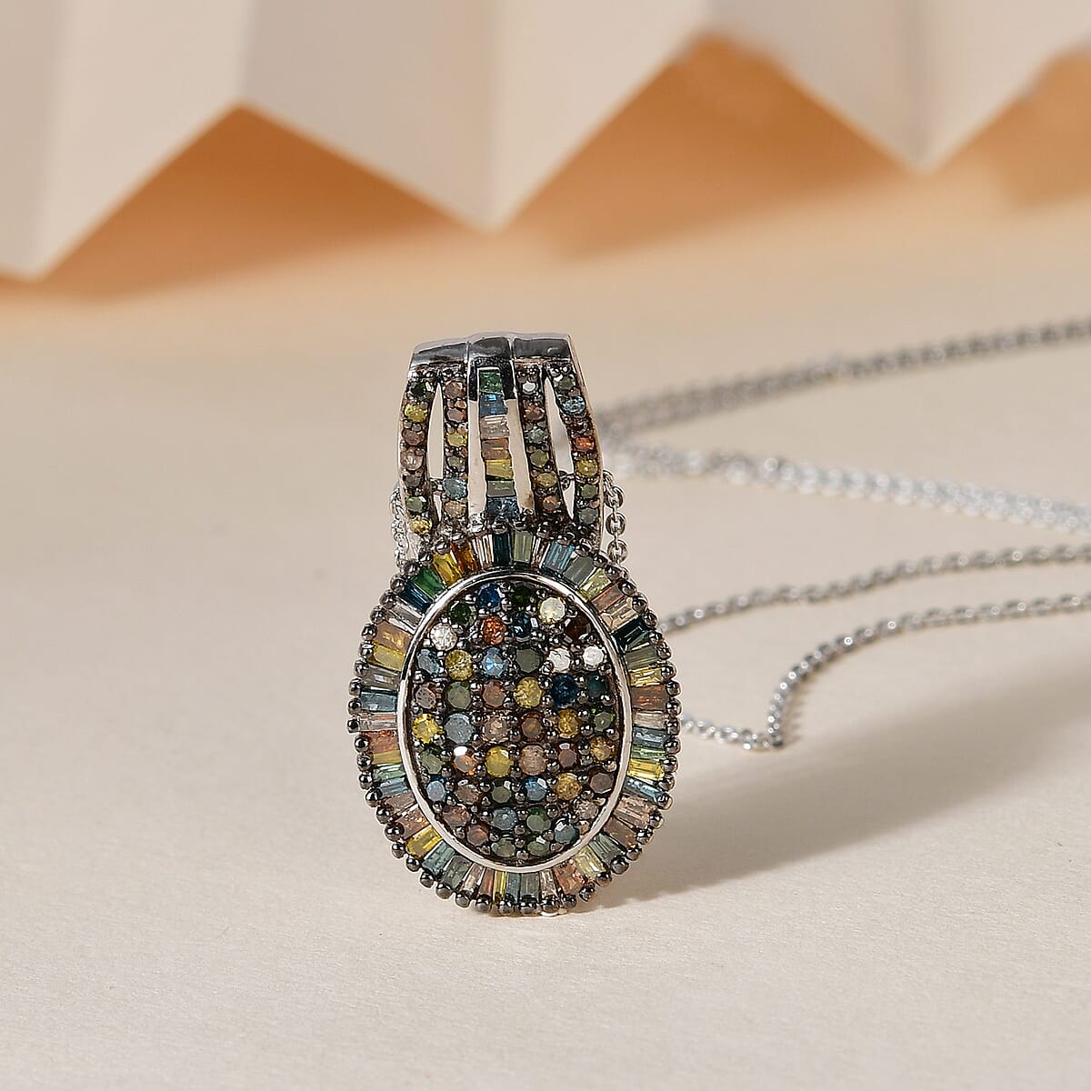 Multi Diamond Cocktail Pendant Necklace 20 Inches in Platinum Over Sterling Silver 2.00 ctw image number 1