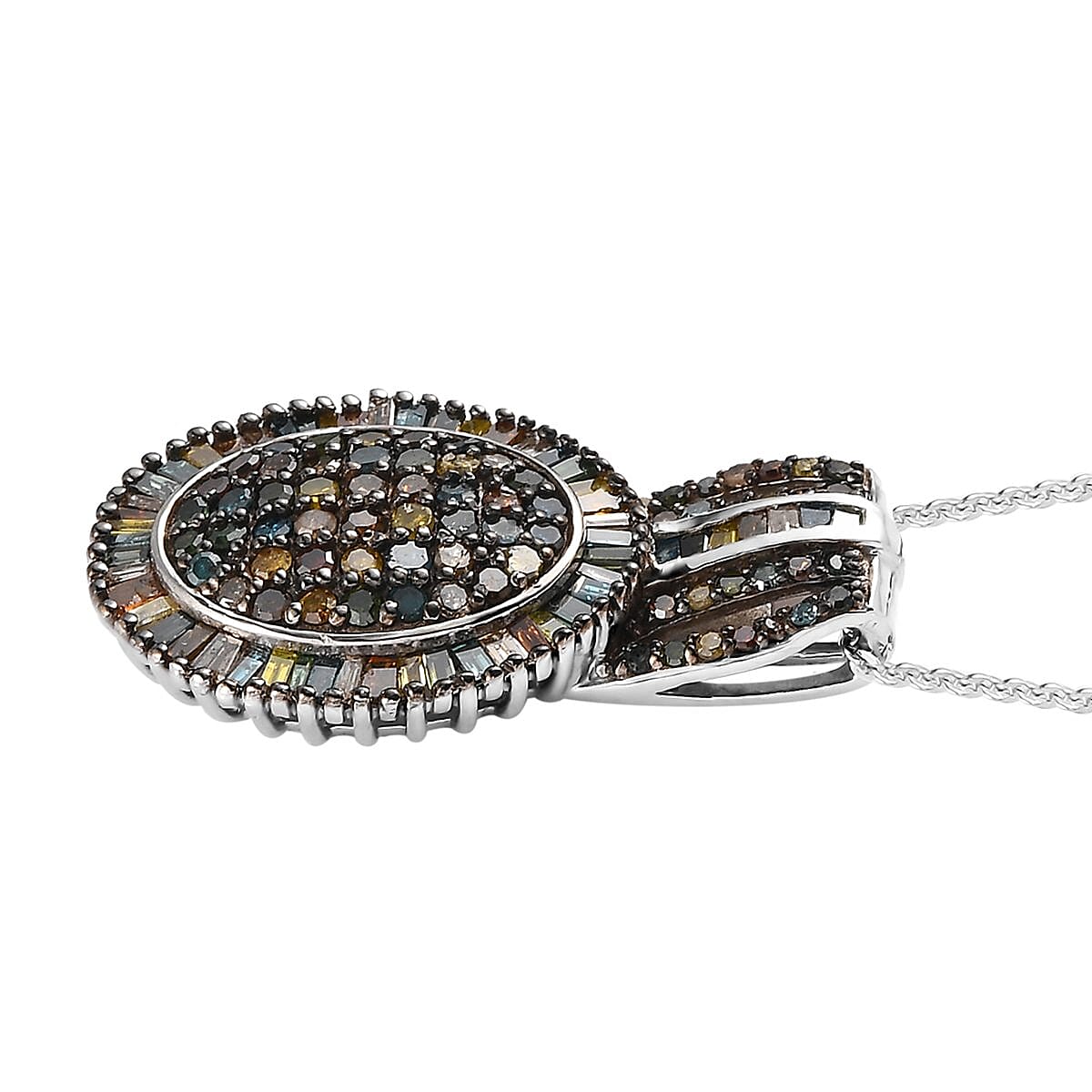 Multi Diamond Cocktail Pendant Necklace 20 Inches in Platinum Over Sterling Silver 2.00 ctw image number 3