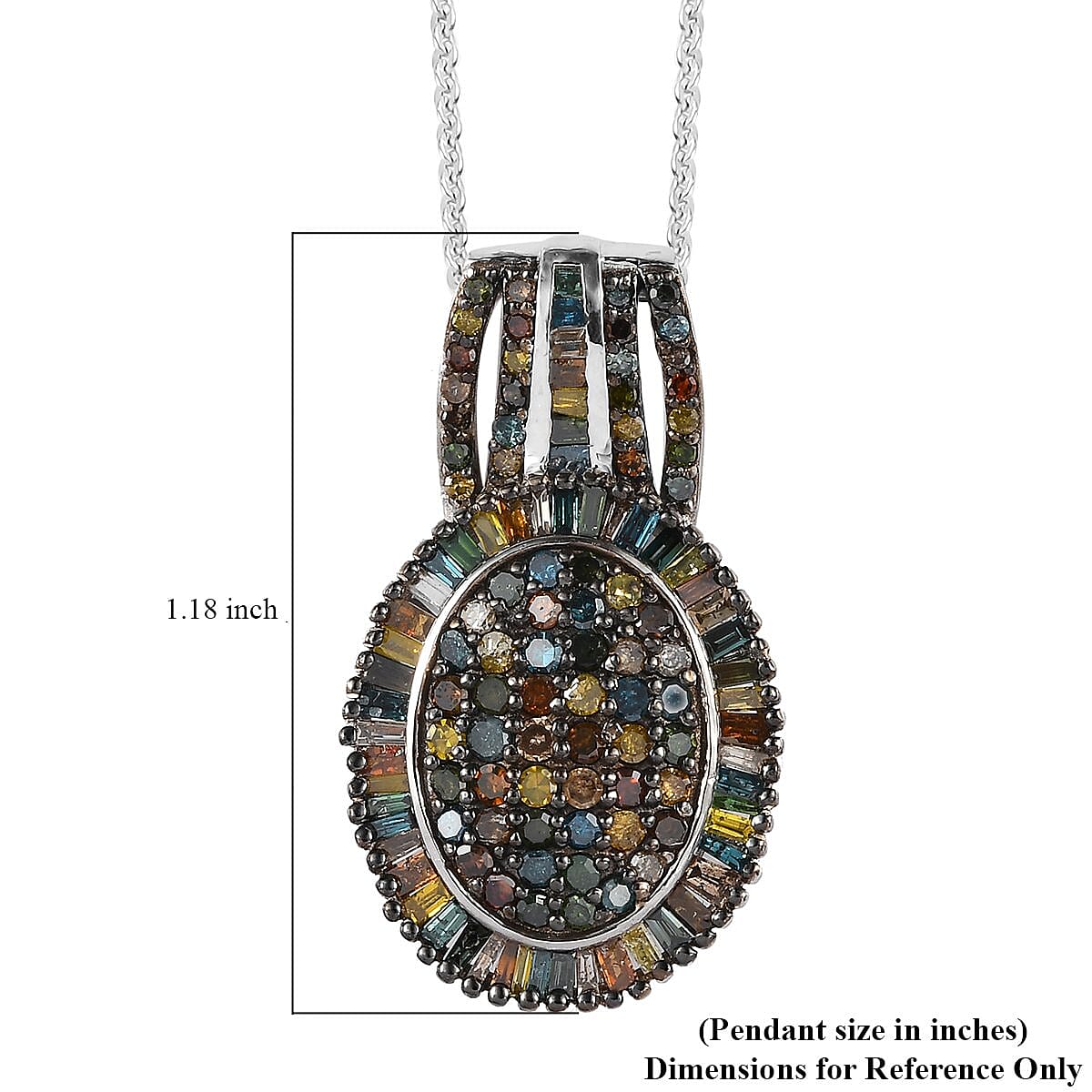 Multi Diamond Cocktail Pendant Necklace 20 Inches in Platinum Over Sterling Silver 2.00 ctw image number 6