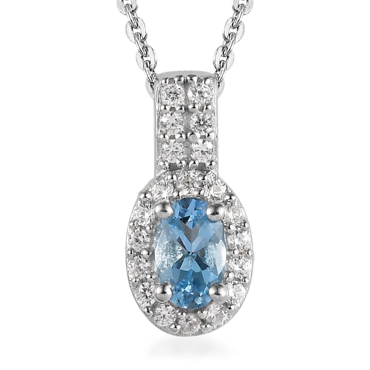 Santa Maria Aquamarine and Natural White Zircon Ring Pendant Necklace 20 Inches in Platinum Over Sterling Silver 1.00 ctw image number 6