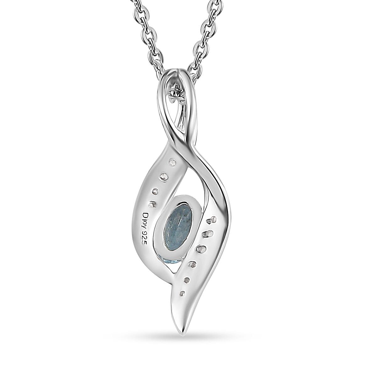 Santa Maria Aquamarine and White Zircon 0.30 ctw Pendant Necklace in Platinum Over Sterling Silver 20 Inches