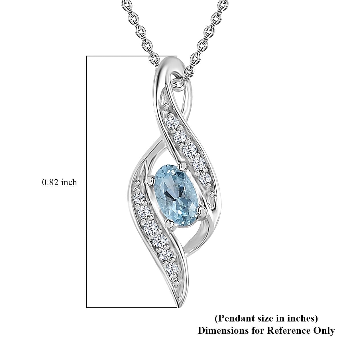 Santa Maria Aquamarine and White Zircon 0.30 ctw Pendant Necklace in Platinum Over Sterling Silver 20 Inches