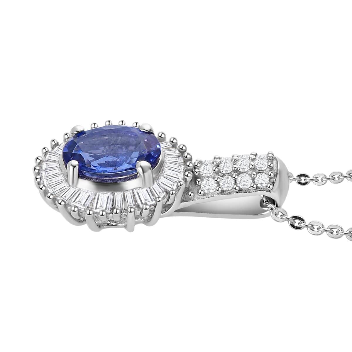 TLV AAA Tanzanite, Natural Champagne Diamond (0.40 cts) Halo Pendant Necklace (20 Inches) in Vermeil RG Over Sterling Silver 1.40 ctw image number 3