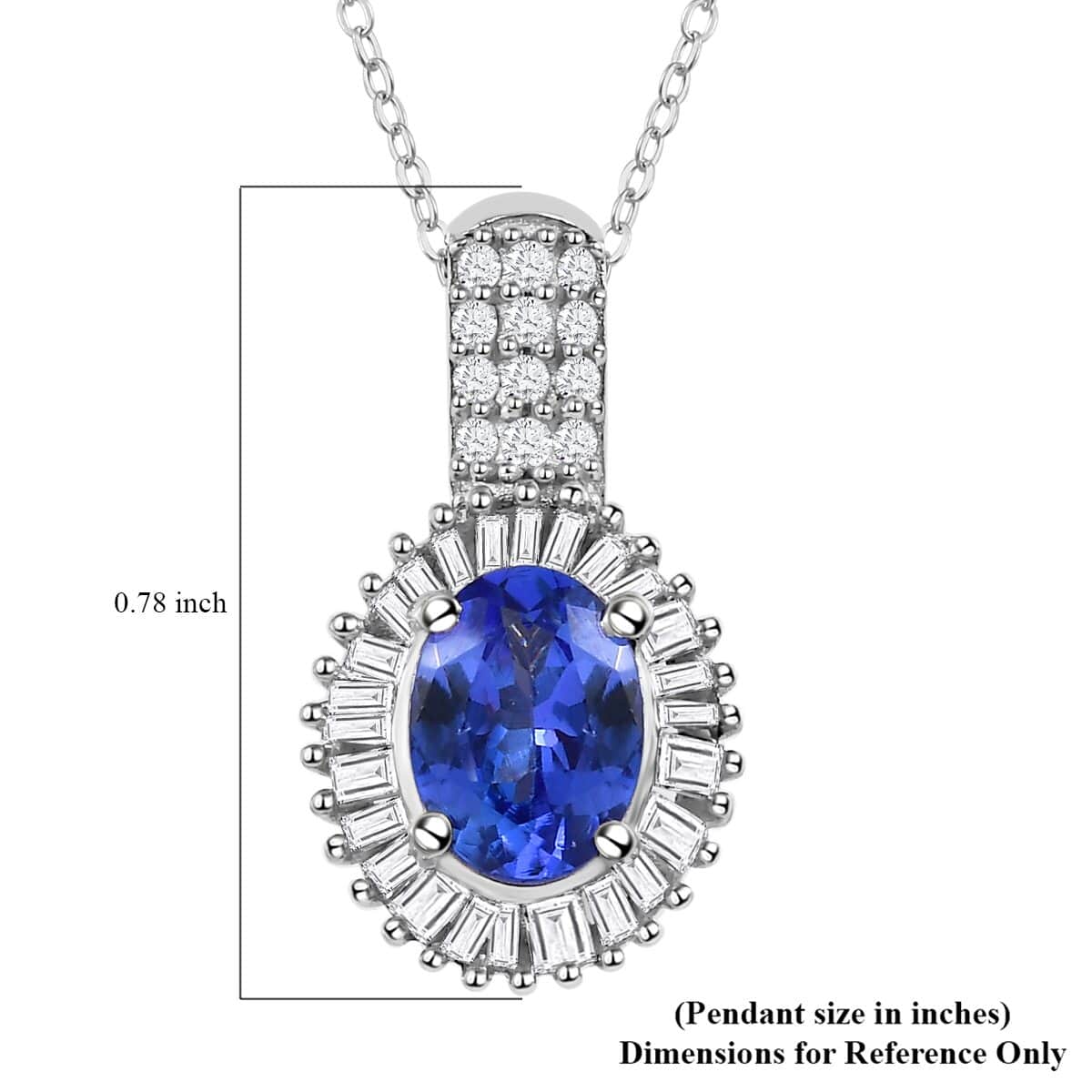 AAA Tanzanite and Diamond Halo Pendant Necklace 20 Inches in Platinum Over Sterling Silver 1.40 ctw image number 6
