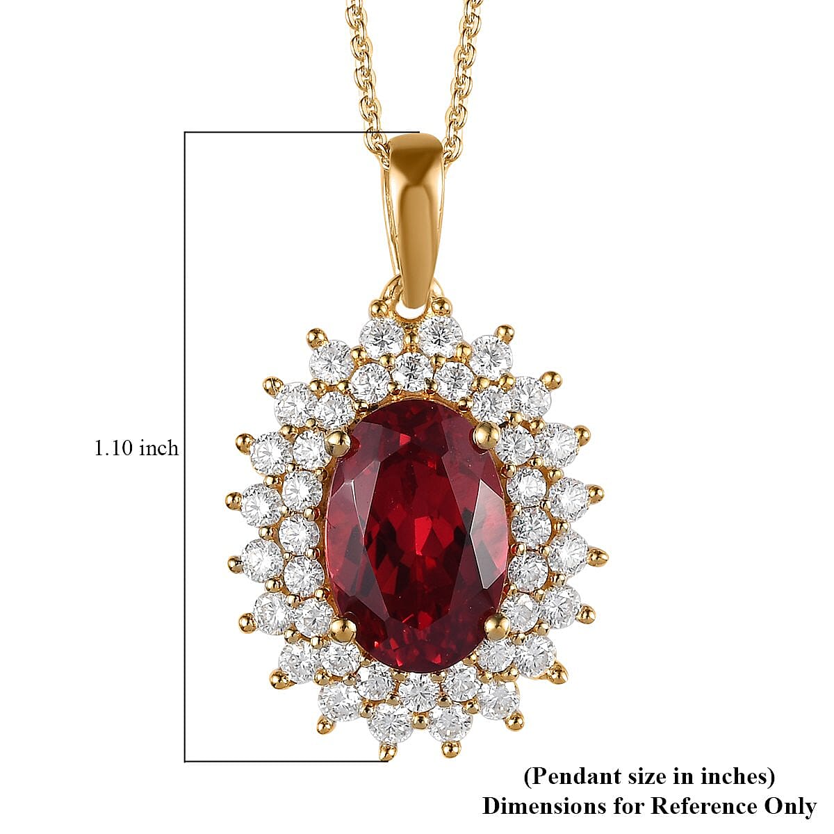 Lab Created Padparadscha Sapphire and Moissanite Double Halo Pendant Necklace 20 Inches in Vermeil Yellow Gold Over Sterling Silver 6.25 ctw image number 6