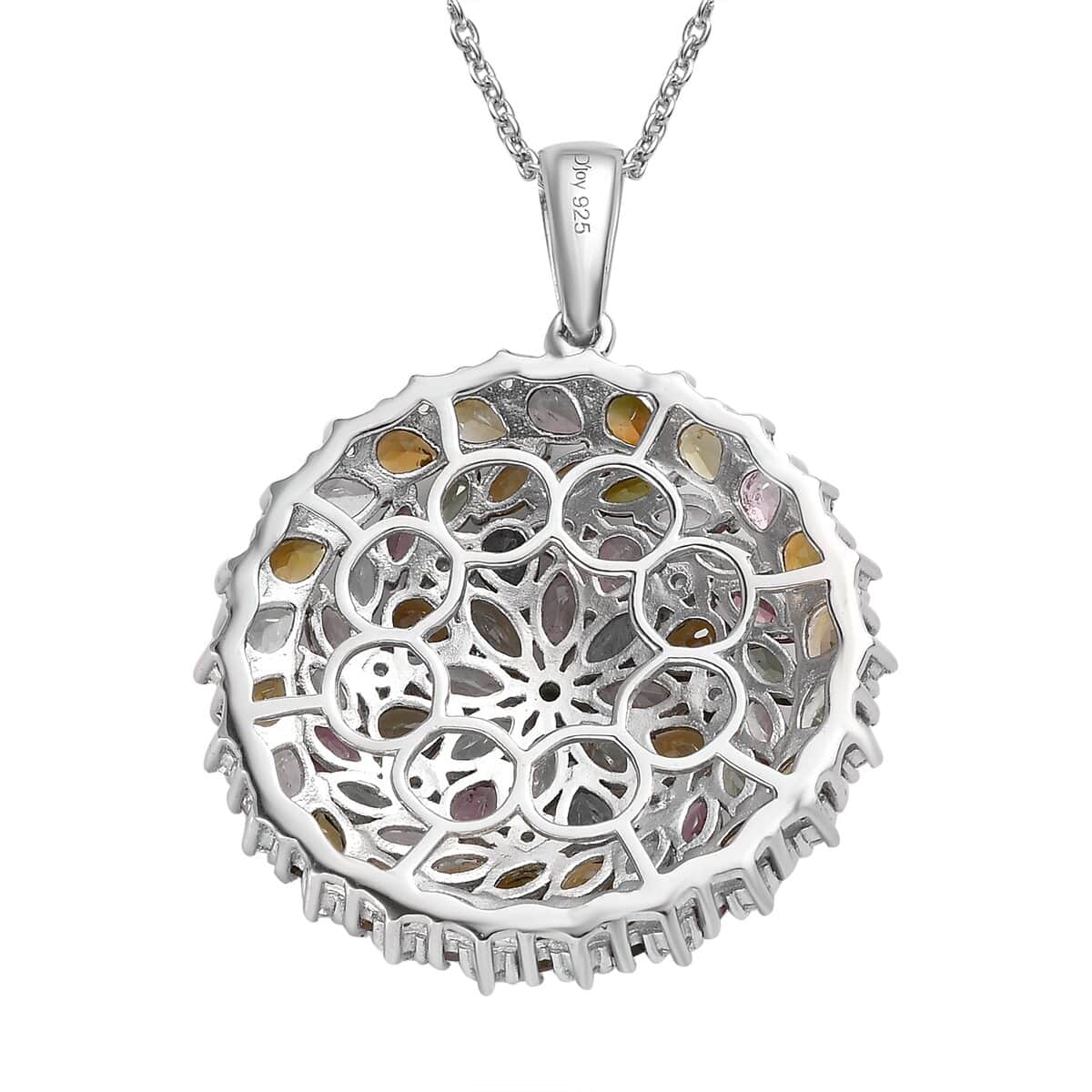 Multi-Tourmaline and White Zircon Floral Pendant Necklace 20 Inches in Platinum Over Sterling Silver 7.85 ctw image number 4