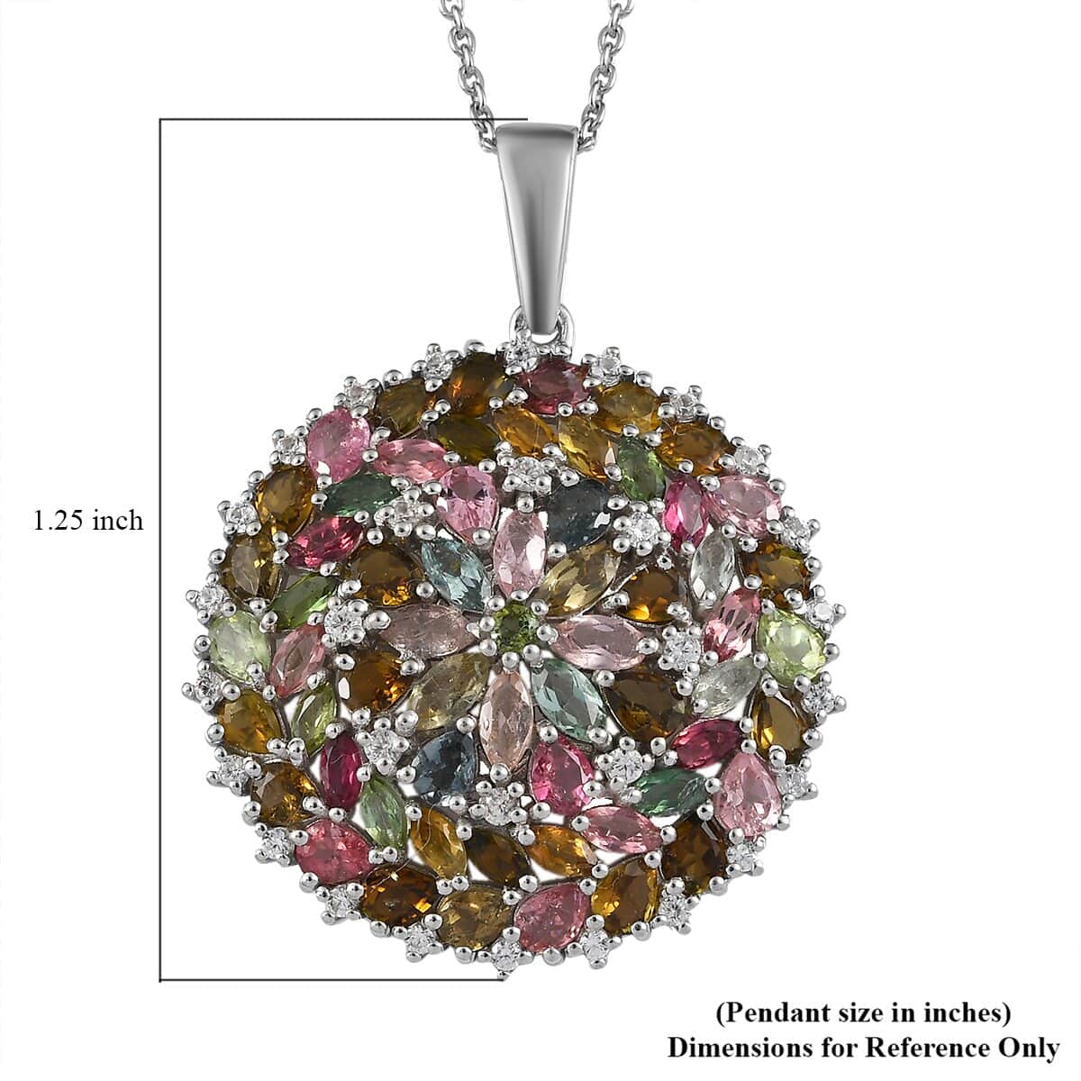 Multi-Tourmaline and White Zircon Floral Pendant Necklace 20 Inches in Platinum Over Sterling Silver 7.85 ctw image number 5