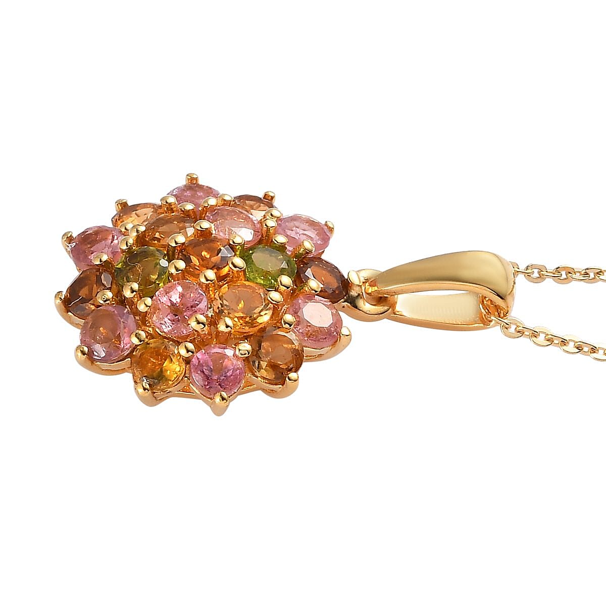 Multi-Tourmaline Floral Pendant Necklace 20 Inches in Vermeil Yellow Gold Over Sterling Silver 2.25 ctw image number 3