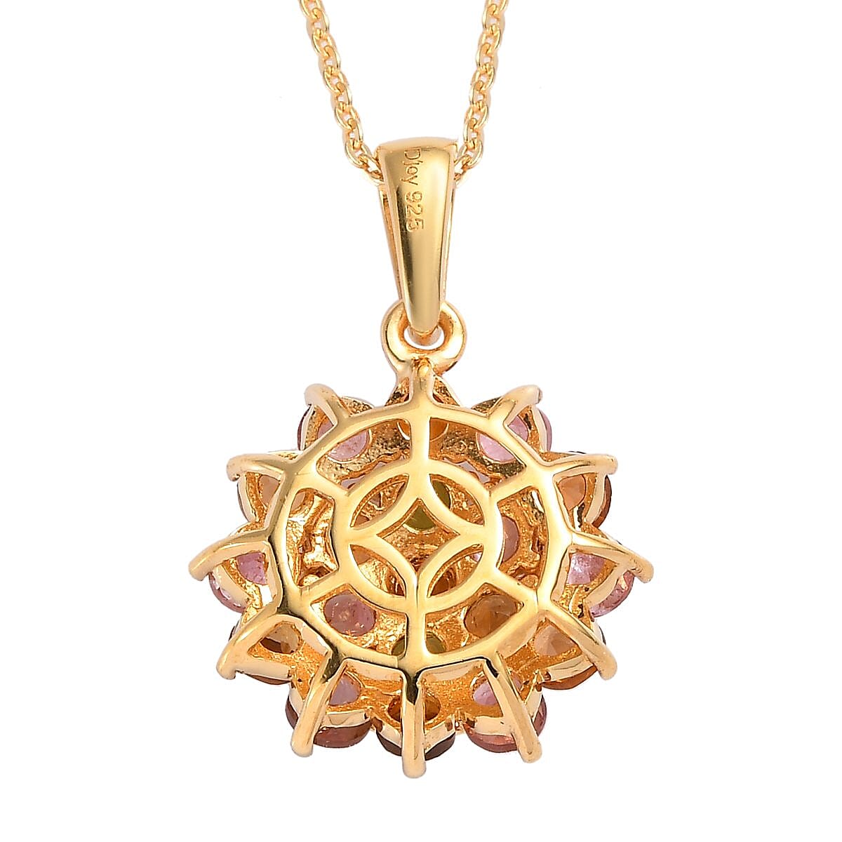 Multi-Tourmaline Floral Pendant Necklace 20 Inches in Vermeil Yellow Gold Over Sterling Silver 2.25 ctw image number 4