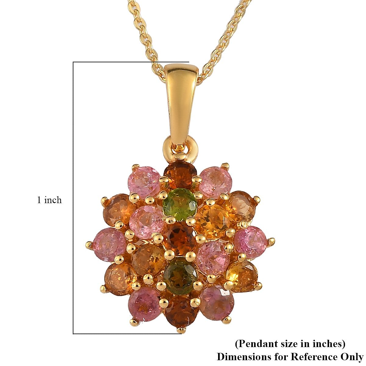 Multi-Tourmaline Floral Pendant Necklace 20 Inches in Vermeil Yellow Gold Over Sterling Silver 2.25 ctw image number 5