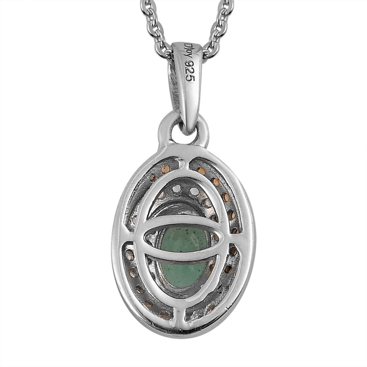 Ethiopian Emerald, White and Coffee Zircon Halo Pendant Necklace 20 Inches in Platinum Over Sterling Silver 0.85 ctw image number 4