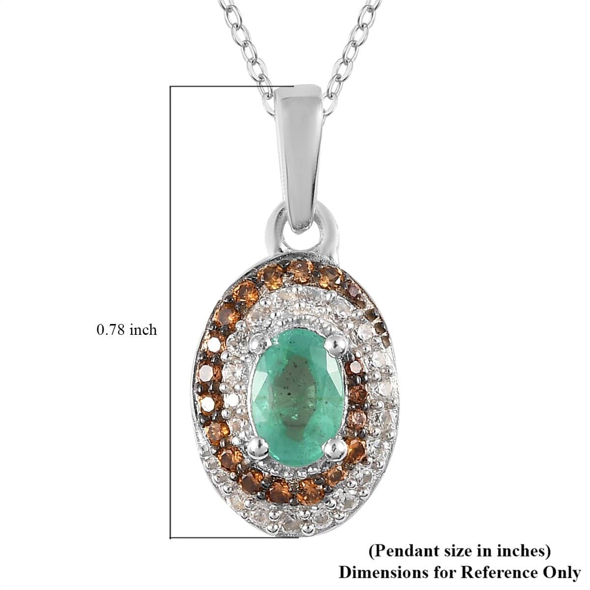 Ethiopian Emerald, White and Coffee Zircon Halo Pendant Necklace 20 Inches in Platinum Over Sterling Silver 0.85 ctw image number 5
