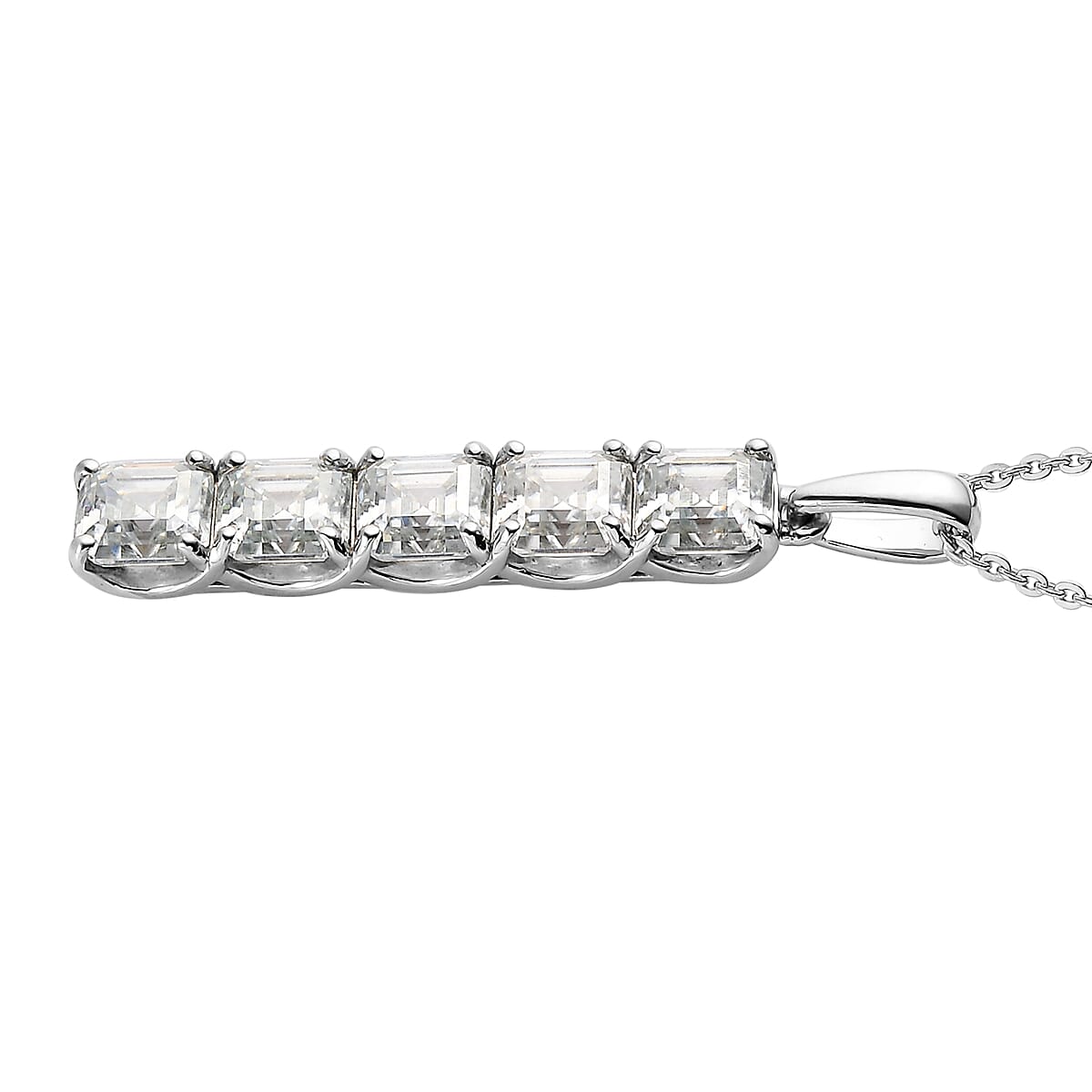 Asscher Cut Moissanite Bar Pendant Necklace 20 Inches in Platinum Over Sterling Silver 3.25 ctw image number 3