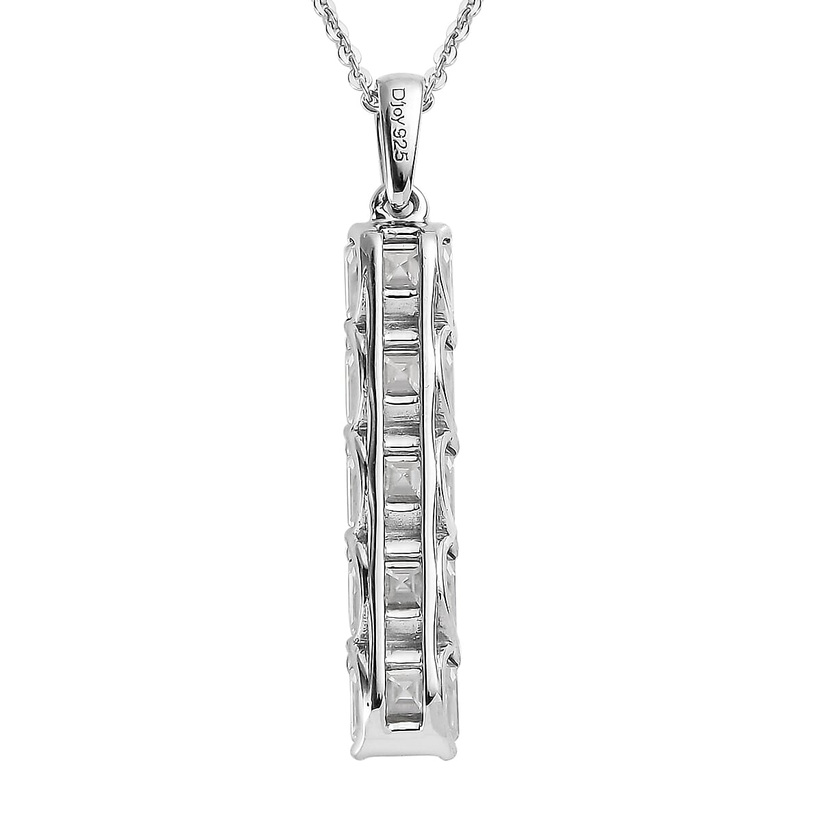 Asscher Cut Moissanite Bar Pendant Necklace 20 Inches in Platinum Over Sterling Silver 3.25 ctw image number 4