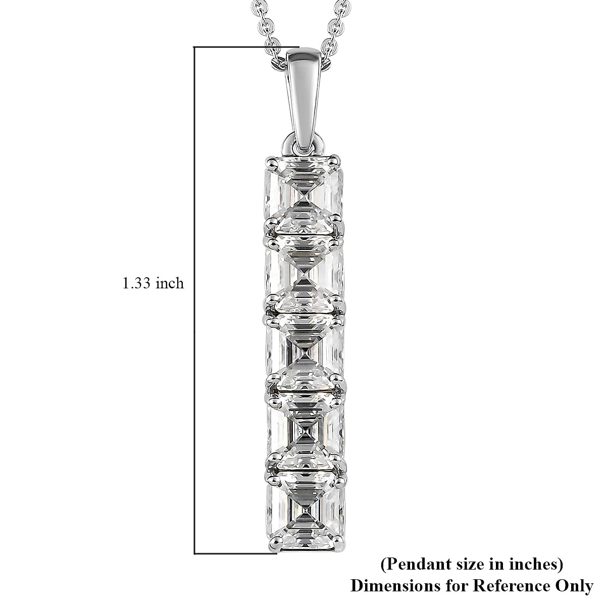 Asscher Cut Moissanite Bar Pendant Necklace 20 Inches in Platinum Over Sterling Silver 3.25 ctw image number 5