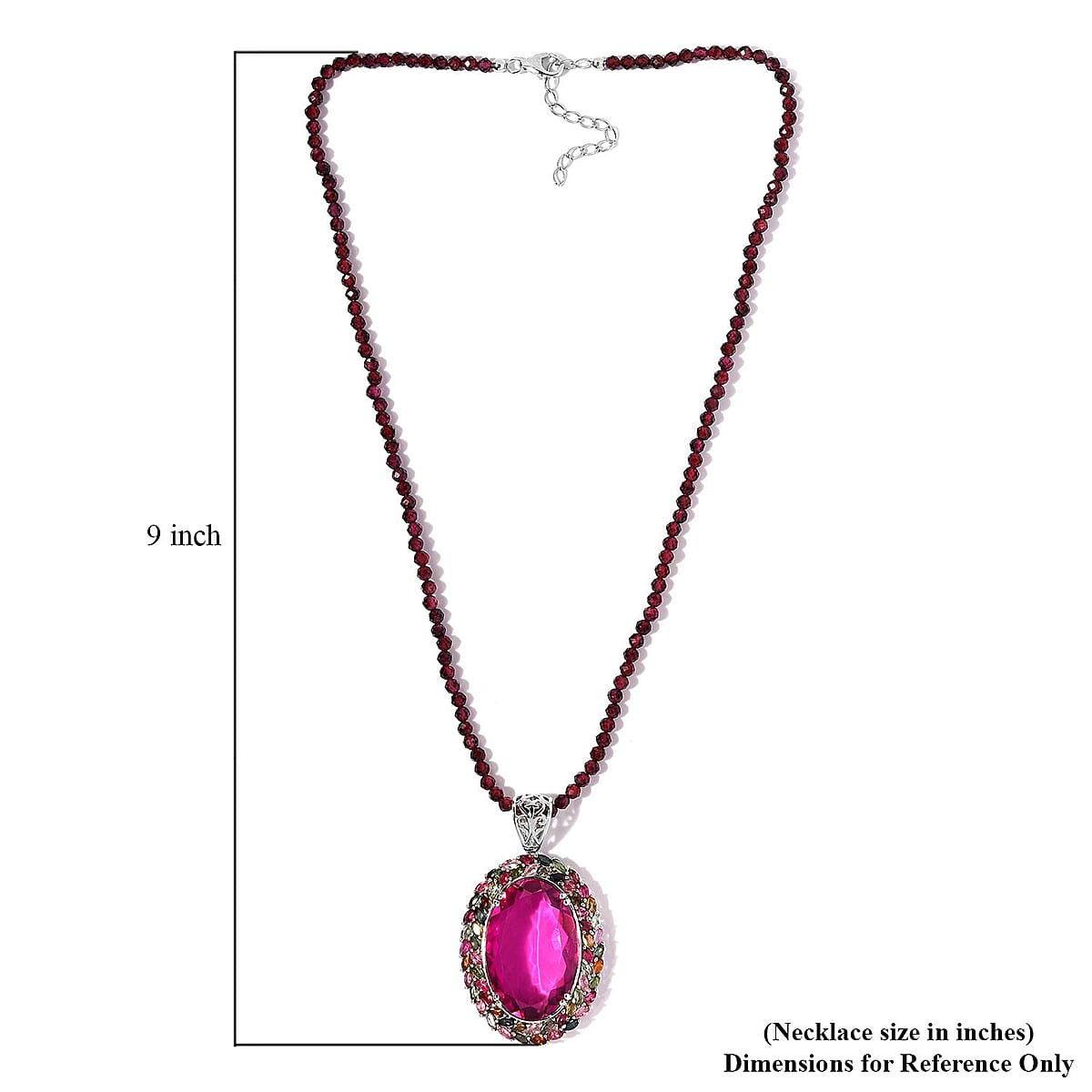 Radiant Orchid Quartz (Triplet) and Multi-Tourmaline Pendant with Rhodolite Garnet Beaded Necklace 18 Inches in Platinum Over Sterling Silver 167.25 ctw image number 5