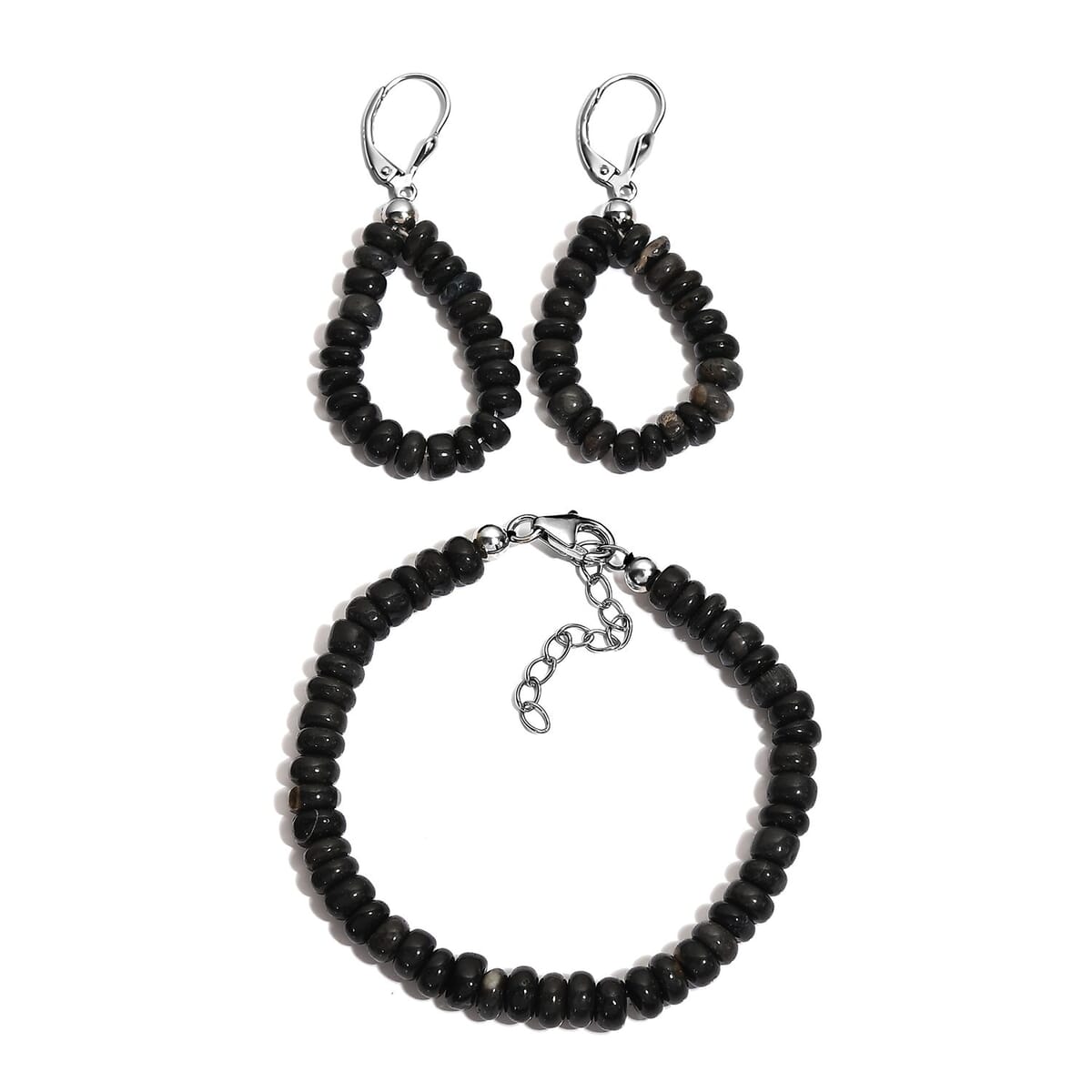 Doorbuster Peruvian Pink Opal Beaded Earrings and Bracelet (6-8In) in Platinum Over Sterling Silver 35.25 ctw image number 0