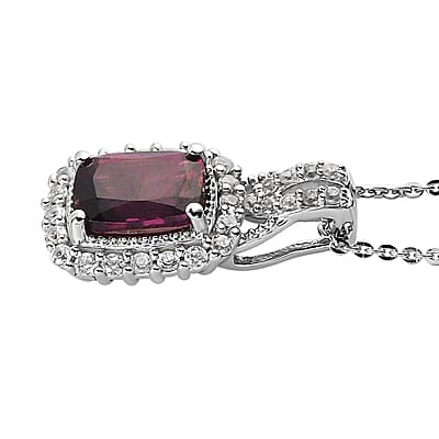 Orissa Rhodolite Garnet and White Zircon Halo Pendant Necklace 20 Inches in Platinum Over Sterling Silver 2.25 ctw