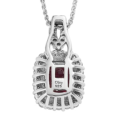 Orissa Rhodolite Garnet and White Zircon Halo Pendant Necklace 20 Inches in Platinum Over Sterling Silver 2.25 ctw